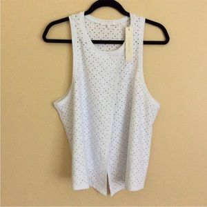 NWT Celestine Eyelet Crossover Stretch Tank Top White Sleeveless Medium